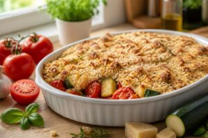 découvrez notre recette simple et savoureuse de crumble au parmesan, aux tomates et courgettes, idéale pour un repas gourmand et facile à préparer.