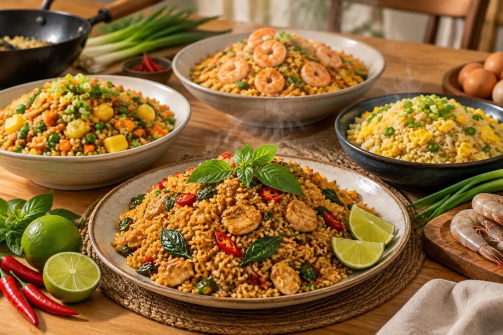 découvrez nos recettes de riz frit thaï, mauricienne, aux œufs ou aux crevettes, avec des idées faciles et savoureuses à tester chez vous.
