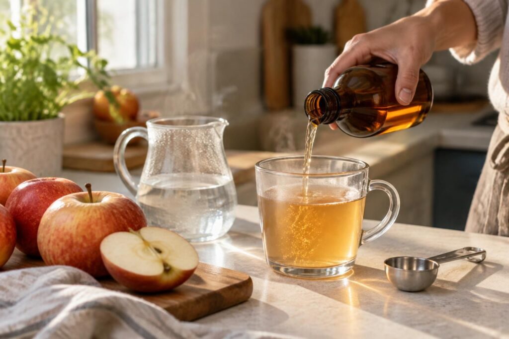découvrez les bienfaits du vinaigre de cidre dans l’eau chaude le matin, le dosage conseillé et la durée à respecter pour une consommation adaptée.